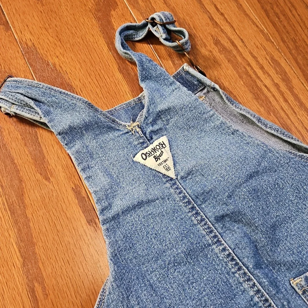 Vintage OshKosh B'Gosh Kids Overalls Size 4T Blue Denim Floral Embroidery